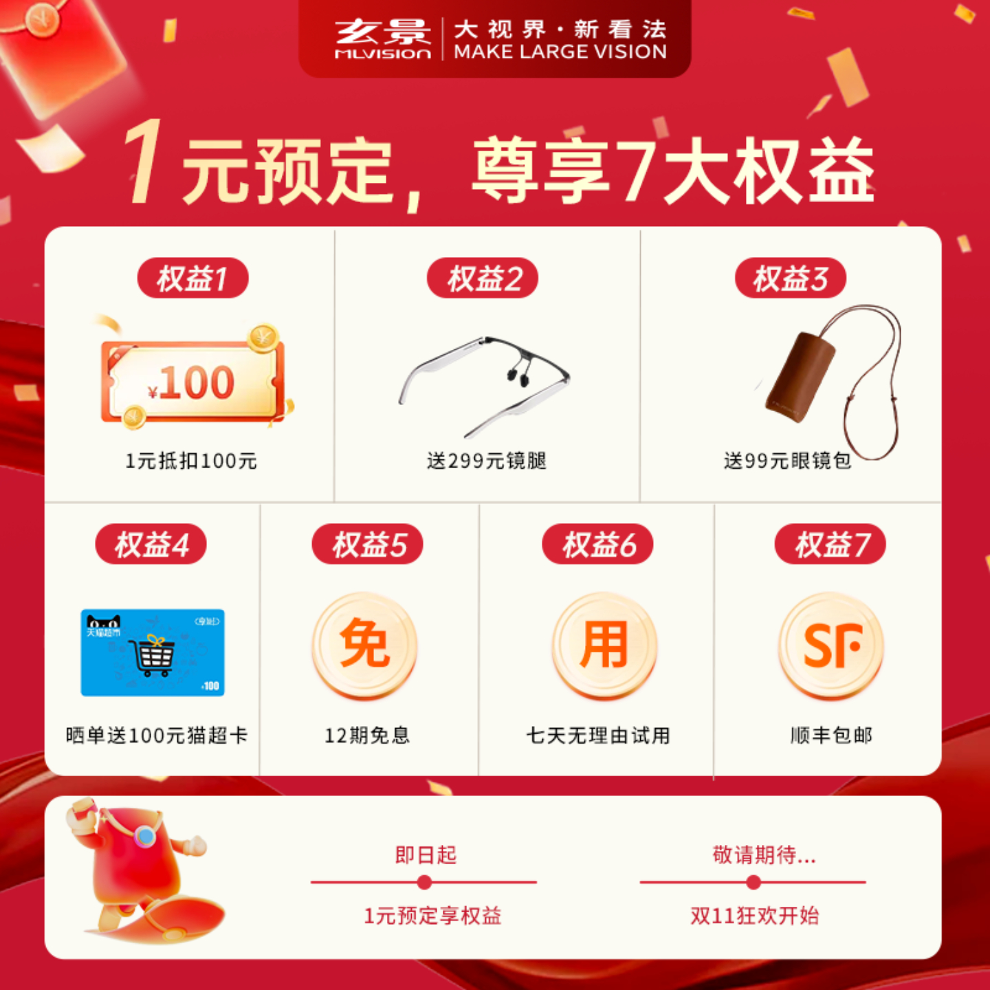 【双11一元预约】玄景M5智能夹片眼镜享优惠