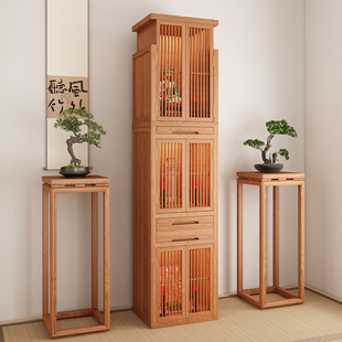 实木三层带门神台柜黑胡桃木佛龛祖先佛台家用土地主神龛柜佛柜