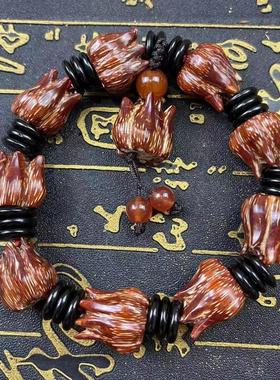 滴血莲花菩提手串滴血莲花菩提子文玩佛珠男女野菠萝念珠手链手持