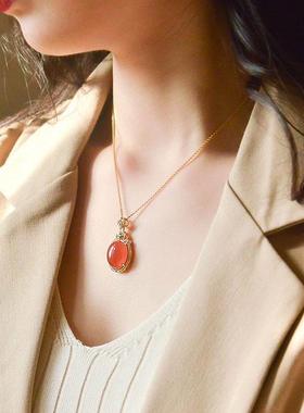 天然和田玉南红保山冰红玛瑙吊坠玉石项链时尚礼品女士锁骨链