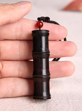 古风黑檀木吊坠楞严咒挂件男女士嘎乌盒项链毛衣链朱砂许愿瓶个性