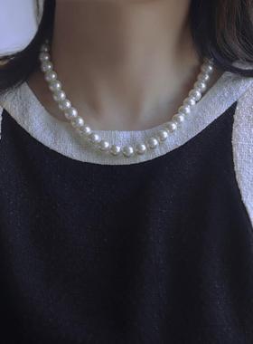 轻奢小众法式仿珍珠项链复古锁骨链网红高级新款颈链气质名媛秋冬