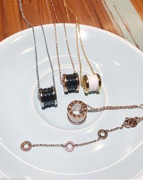 日韩玫瑰金黑陶瓷项链情侣百搭小蛮腰气质网红毛衣链不褪色女