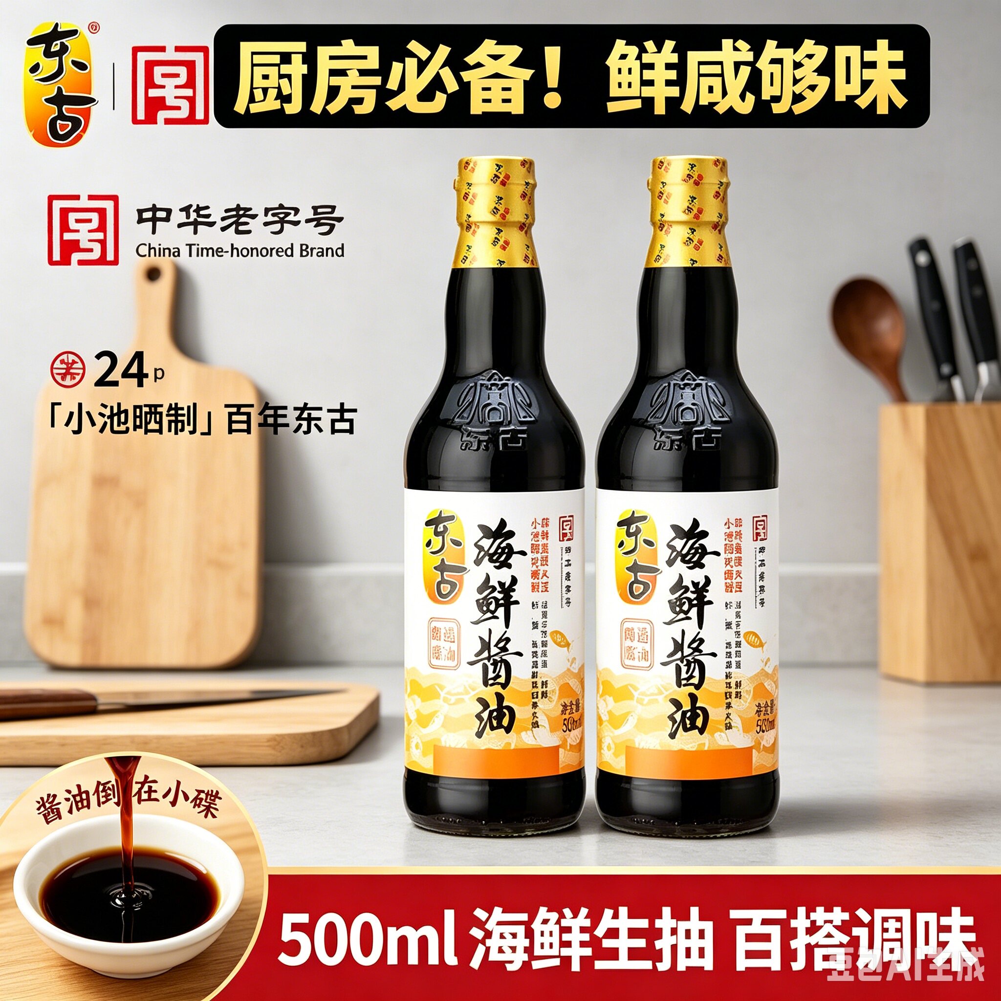 东古海鲜酱油500ml瓶黄豆酿造酱油家用餐饮装炒菜凉拌点蘸调味料
