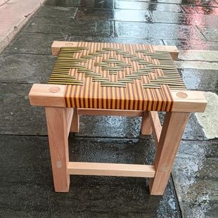 纯手工编织实木四方凳子结实耐用饭馆家用小方凳