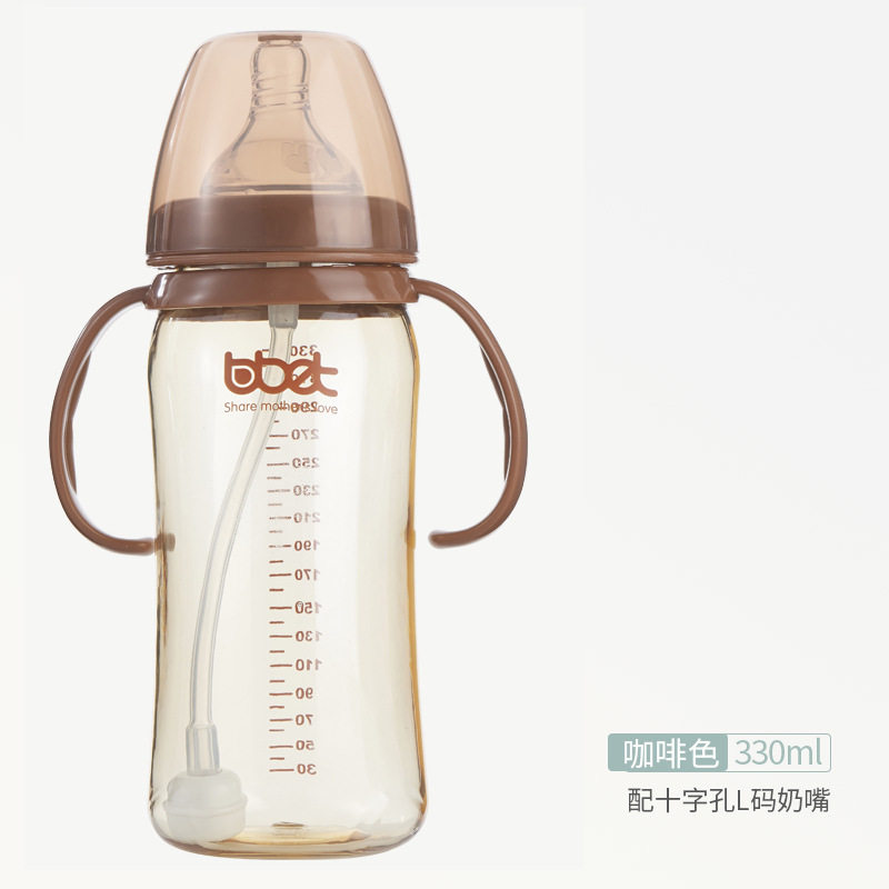 宝惠宽口径PPSU奶瓶带手柄防摔防胀气重力球330ML婴儿奶瓶巴比象