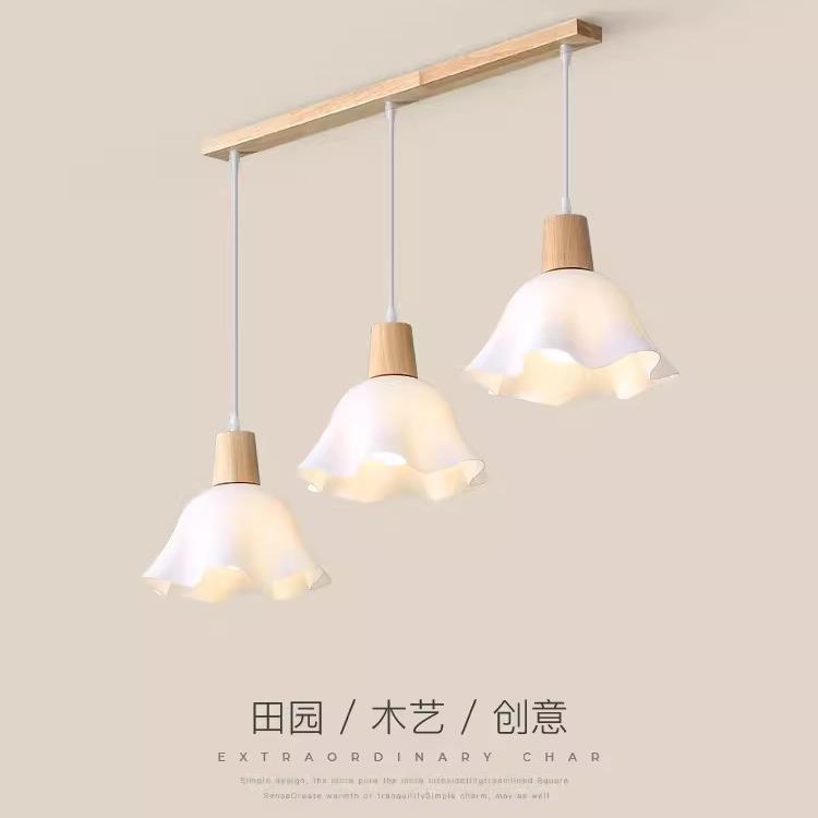 奶油风餐厅吊灯现代简约创意个性艺术灯具餐桌饭厅原木床头灯饰