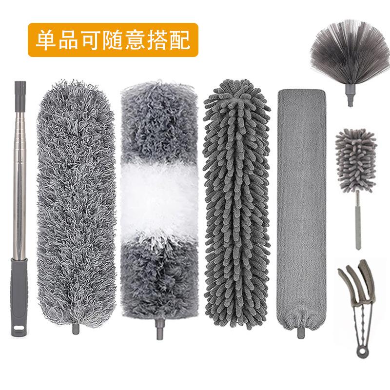 一杆多头鸡毛掸子加长加粗伸缩超细纤维天线杆扫尘刷天花板除尘掸