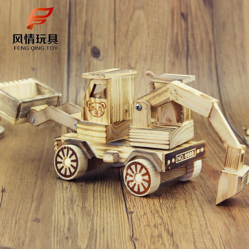 木制小型挖土机模型摆件玩具景区地摊汽车模型玩具夜市
