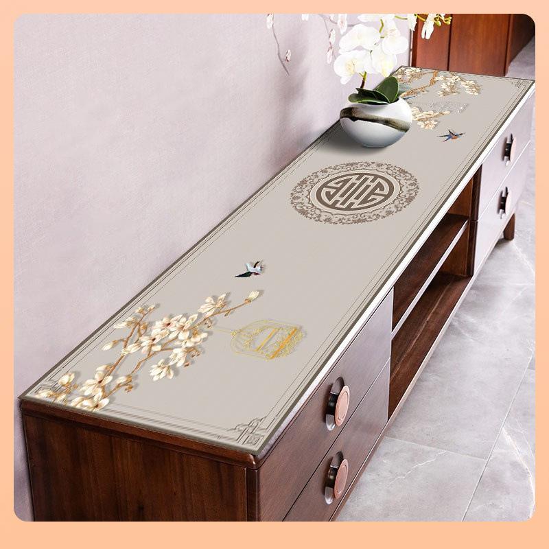 Θ新中式电视机柜桌垫长条餐桌布防水防油台布pvc软玻璃鞋柜垫盖