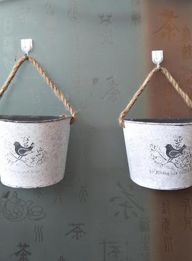 复古铁艺壁挂花桶花器 花盆 吊篮花花篮墙面装饰花园庭院阳台挂桶