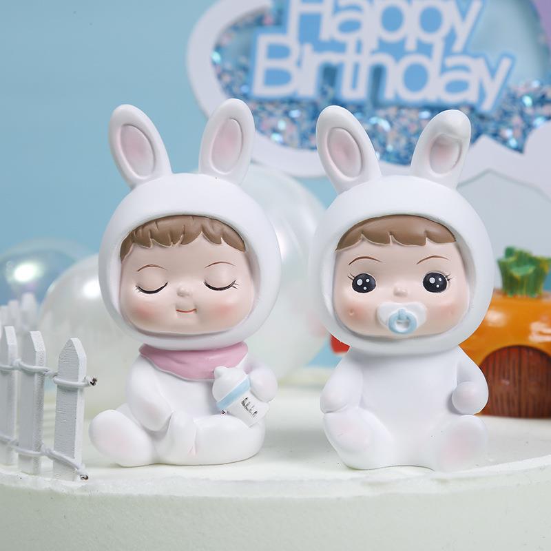兔宝宝婴儿摆件树脂周岁生日蛋糕烘焙摆件满月派对甜品台装饰品