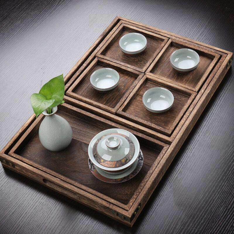 多格木质茶盘组合创意长方形酒店茶水杯托盘套装干果零食小吃托盘