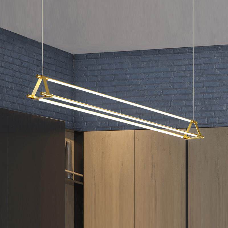 现代简约办公室会议室前台吧台设计师款创意长条线条餐厅双排吊灯