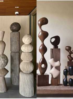 定制实木创意中古现代艺术木雕摆件原木立柱侘寂风落地摆件装饰品