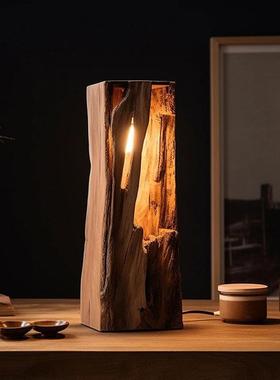 侘寂风台灯实木创意整木摆件灯具风化树桩柜台装饰氛围灯复古民宿