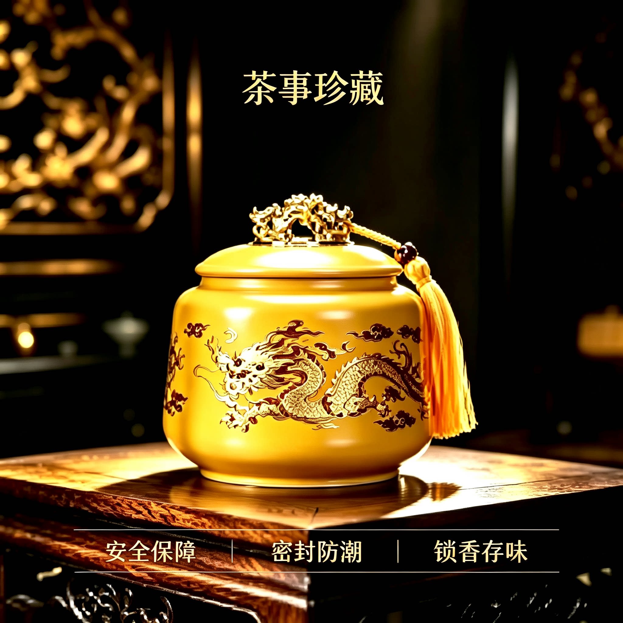 黄龙家用大号陶瓷茶叶罐密封防潮