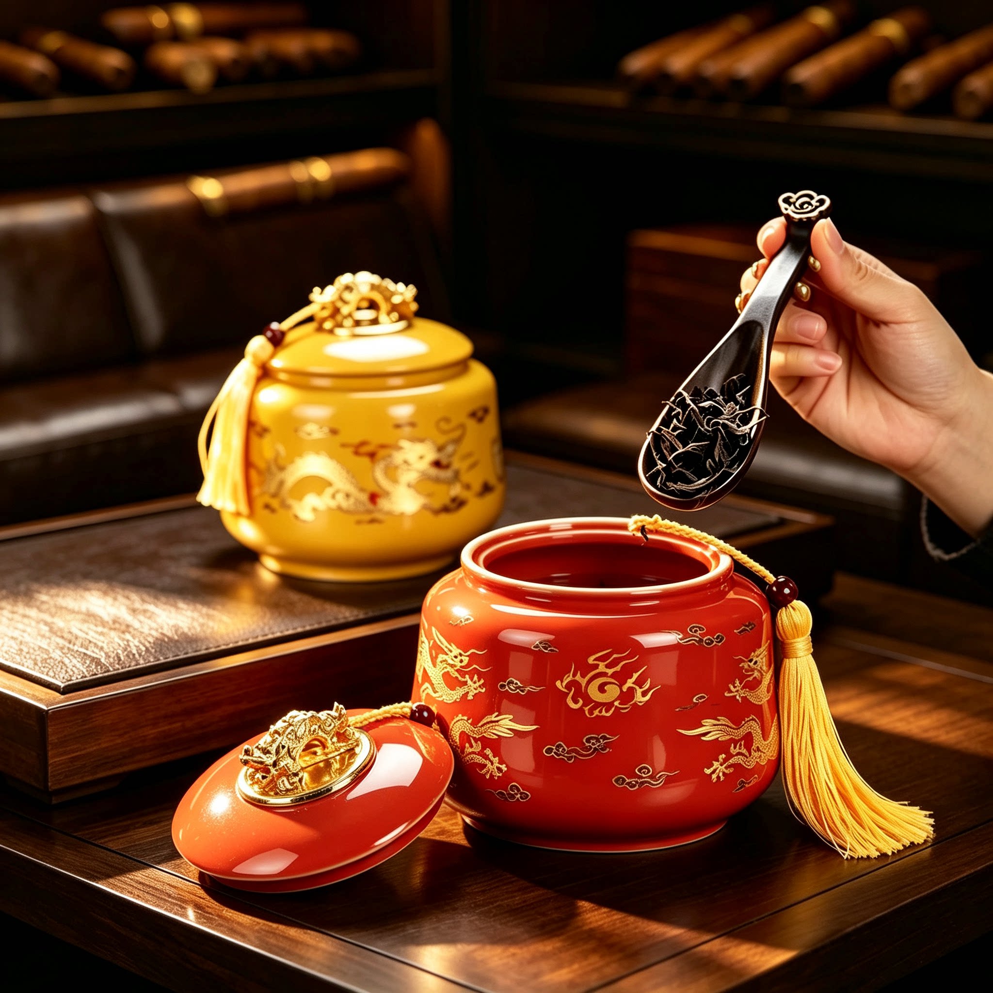 中式陶瓷茶叶罐家用防潮密封罐