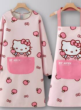 Kitty围裙厨房家用大人防油防水女做饭可爱卡通工作服凯蒂猫罩衣