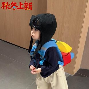 男童护耳帽子保暖儿童宝宝帽子护目镜飞行员帽子雷锋帽男孩痞帅气