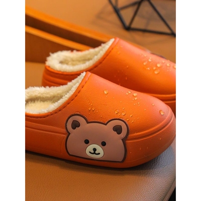 儿童棉拖鞋2023新款女童男童带后跟防水防滑厚底加绒秋冬皮面棉鞋