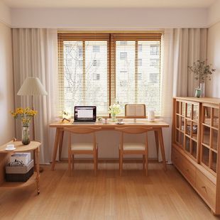 长条桌网红长方形办公桌家用双人书桌现代简约电脑桌实木腿工作台