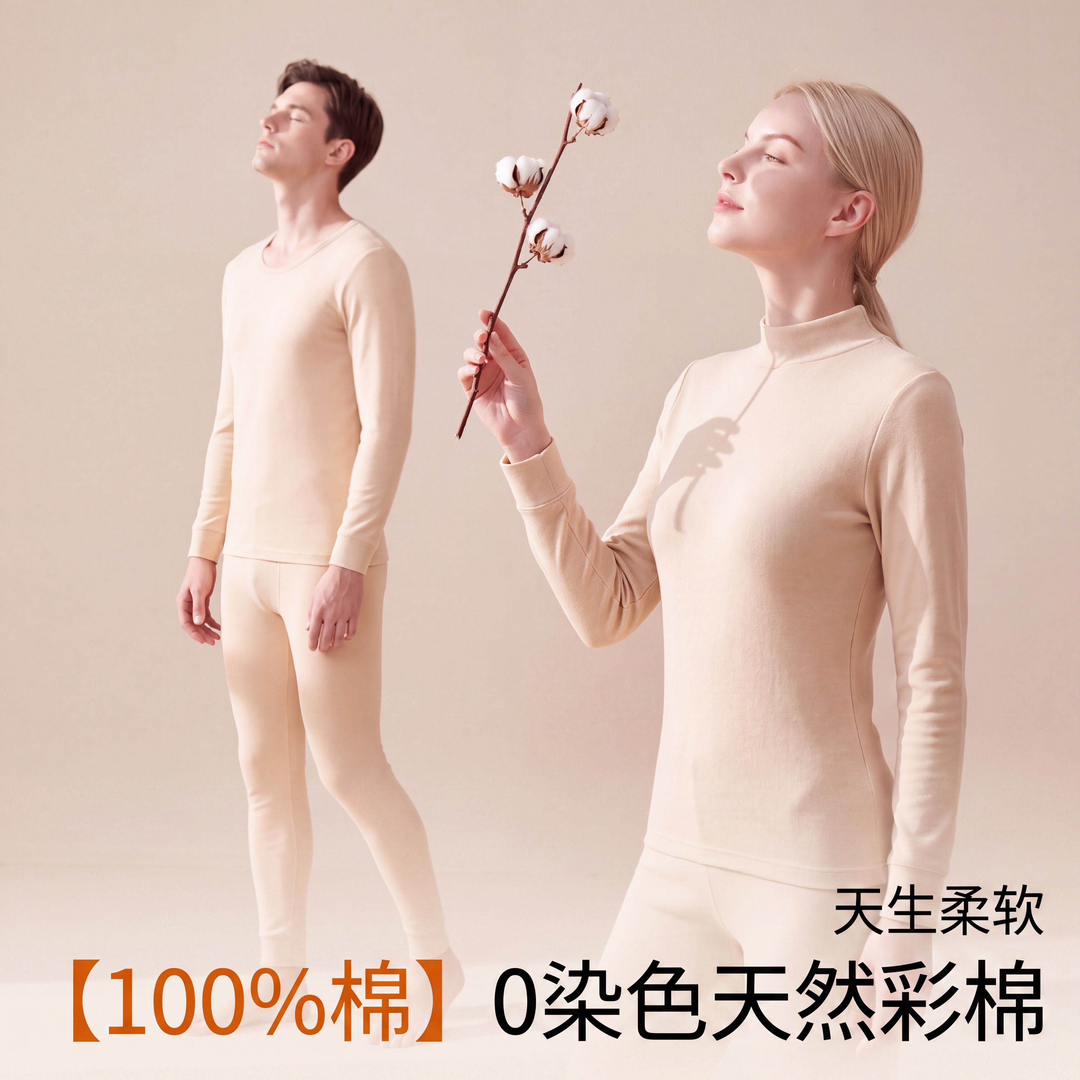 天然彩棉保暖内衣秋衣秋裤套装女
