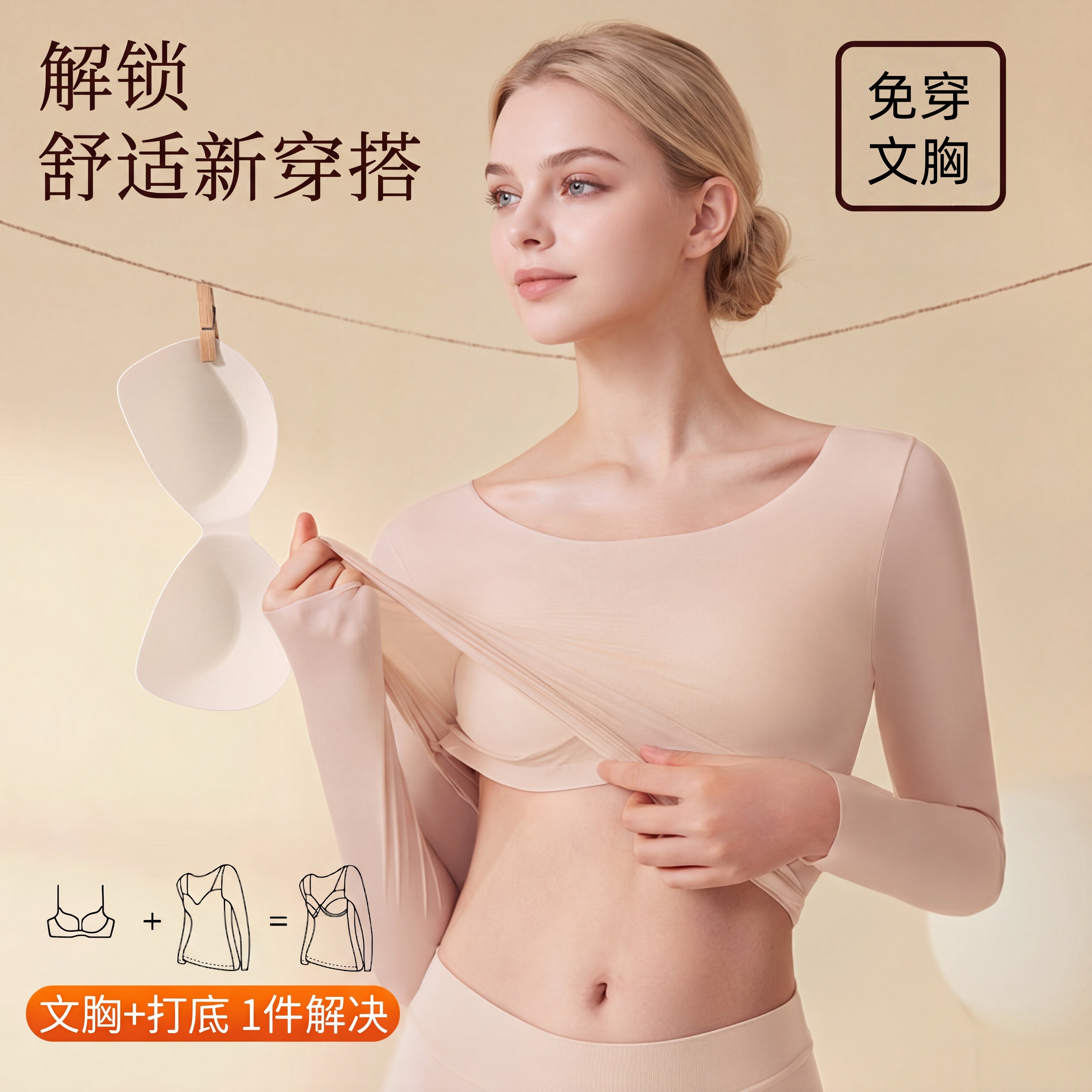 保暖面膜肌底衣女士37度恒温带胸垫秋衣秋裤超薄隐形打底内衣套装