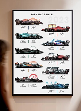 【F1方程式车手签名海报挂画2023年】男孩卧室搭配装饰画赛车主题