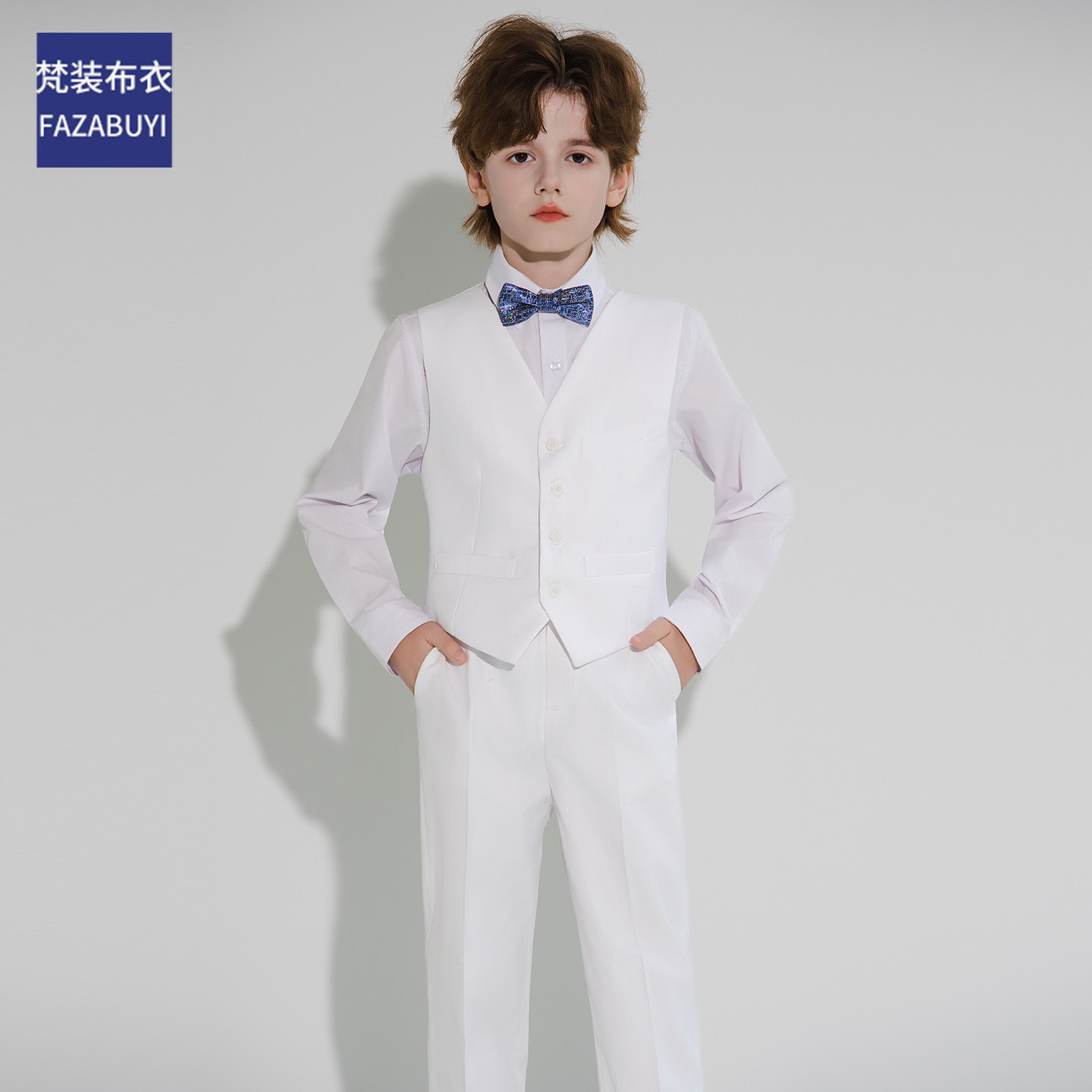 男童西装套装马甲花童礼服主持人高级感时髦帅气白马王子儿童西服 - 实物图