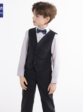 黑色男童西装马甲套装洋气英伦风绅士帅气高级感钢琴演出儿童西服