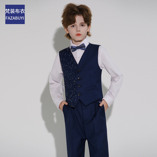 轻奢痞帅英伦风小主持人礼服儿童小西装 法式 马甲套装 高级男童西装