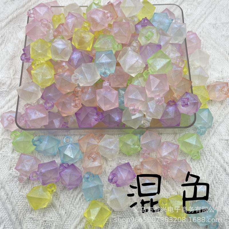 16mm夜光细闪亚克力吊孔珠方块水立方串珠diy车挂手机链饰品配件