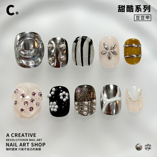 C+洛克公主 美甲穿戴甲立体雕花契拉提甜酷辣妹钢珠ins小众短甲
