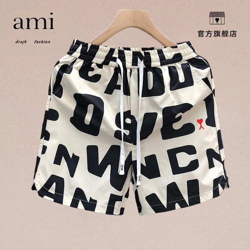 正品AMI DRAJK流行字母印花沙滩短裤男夏季潮时尚休闲五分裤宽松