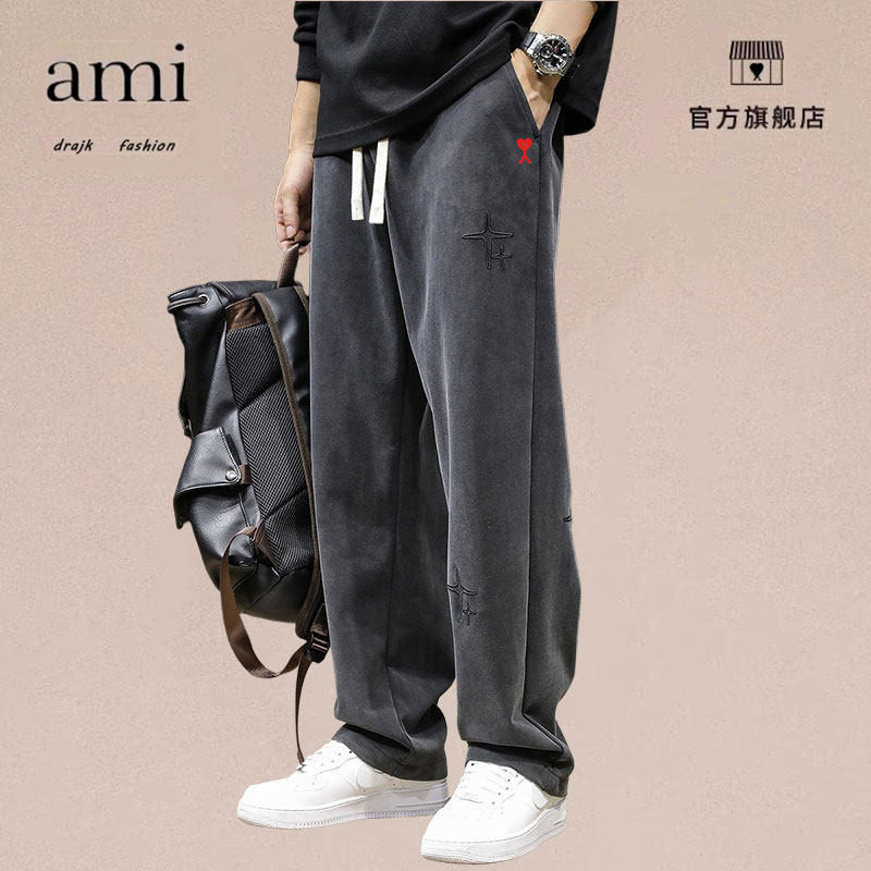 正品AMI DRAJK重磅水洗直筒运动裤男秋宽松大码潮牌裤子休闲卫裤,男装,短裤,淘宝优惠券,粉丝福利购,淘宝优惠卷