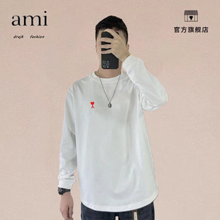 正品AMI DRAJK重磅长袖t恤男宽松白色春秋季内搭卫衣加绒厚打底衫
