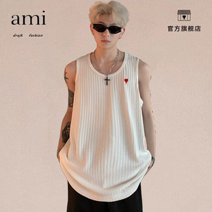 重磅无袖 DRAJK花灰色假两件运动背心男美式 t恤痞帅风坎肩 AMI 正品