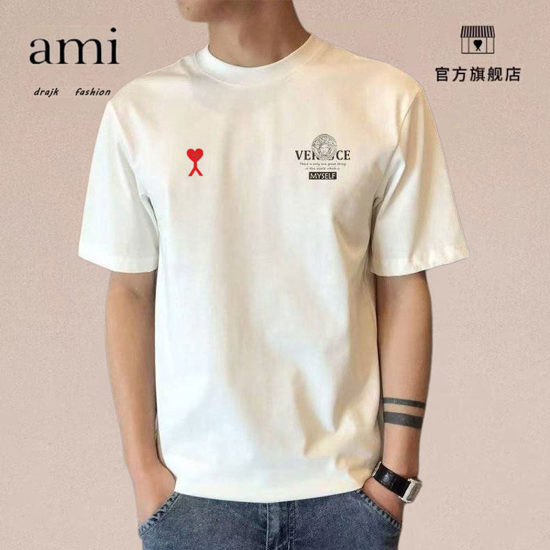 正品AMI DRAJK韩版印花短袖T恤男夏季休闲百搭帅休闲圆领半袖上衣