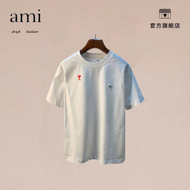 正品AMI DRAJK短袖t恤男士白色薄款简约运动衫柔软休闲半截袖上衣