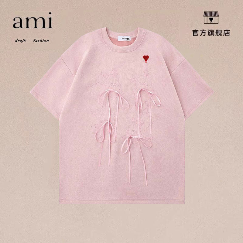 正品AMI DRAJK日系韩版甜酷设计感休闲蝴蝶结宽松短袖T恤男女百搭