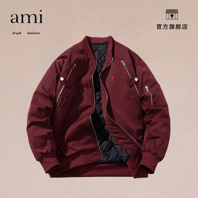 正品AMI DRAJK美式棒球服外套男秋冬季加厚潮牌飞行员夹克棉服