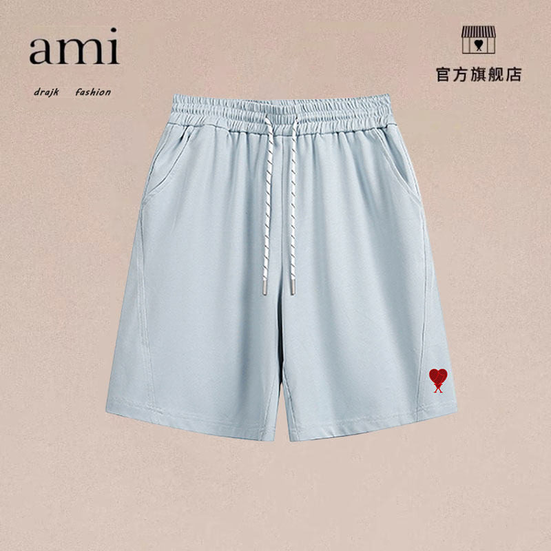 正品AMI DRAJK夏季潮牌纯色五分卫裤男女宽松百搭bf风阔腿休闲裤
