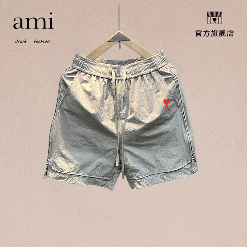 正品AMI DRAJK洋气刺绣休闲短裤男潮牌直筒五分裤夏季运动沙滩裤
