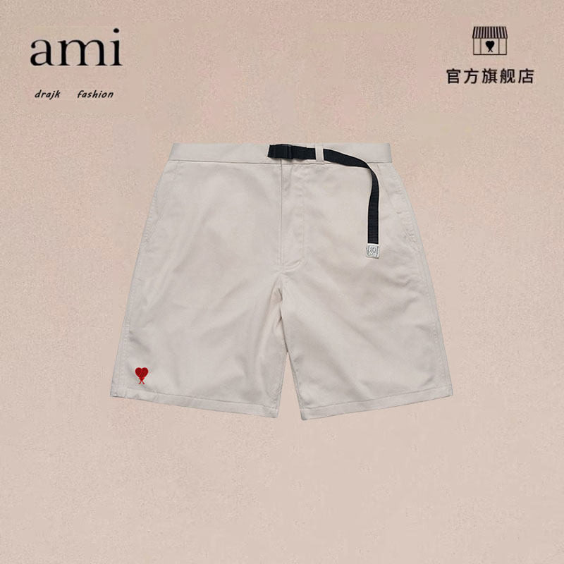 正品AMI DRAJK180克成品洗水百搭直筒短裤腰带调节休闲五分裤男女