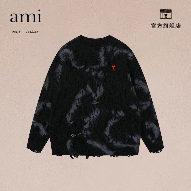 正品AMI DRAJK街头扎染喷绘圆领毛衣男秋新款纹理绞花针织衫上衣,男装,短裤,淘宝优惠券,粉丝福利购,淘宝优惠卷