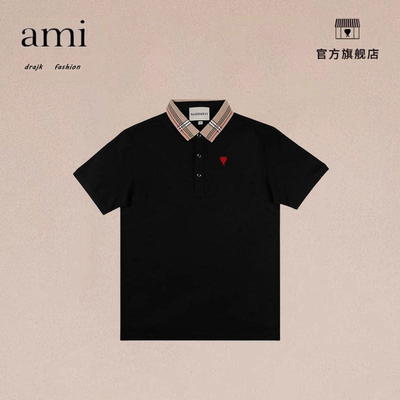 正品AMI DRAJK轻奢经典翻领条纹修身短袖POLO衫男装夏季时尚百搭