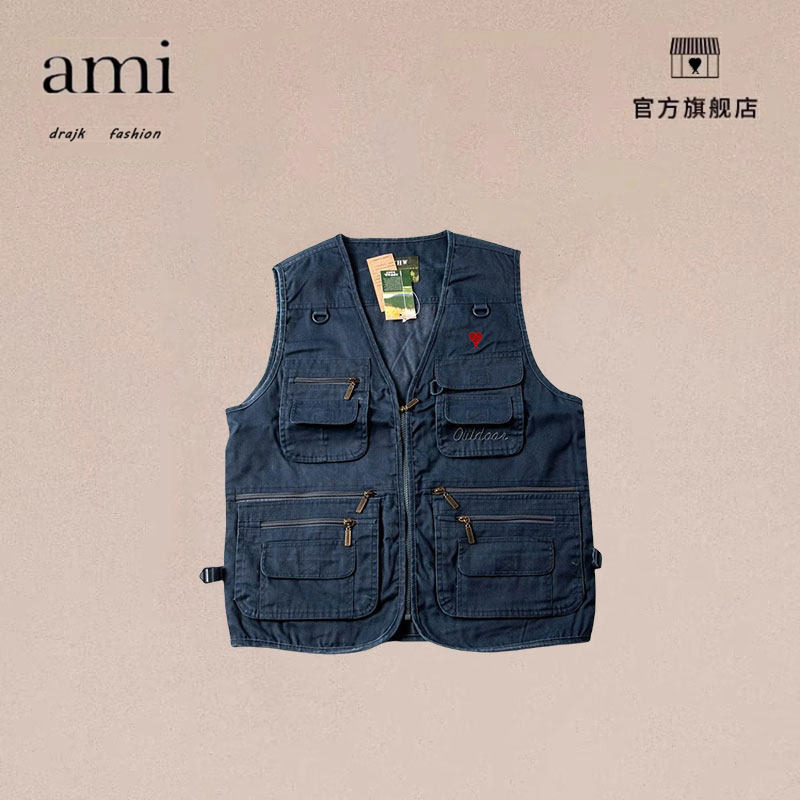 正品AMI DRAJK美式工装复古金属拉链立体口袋潮流男休闲马甲背心