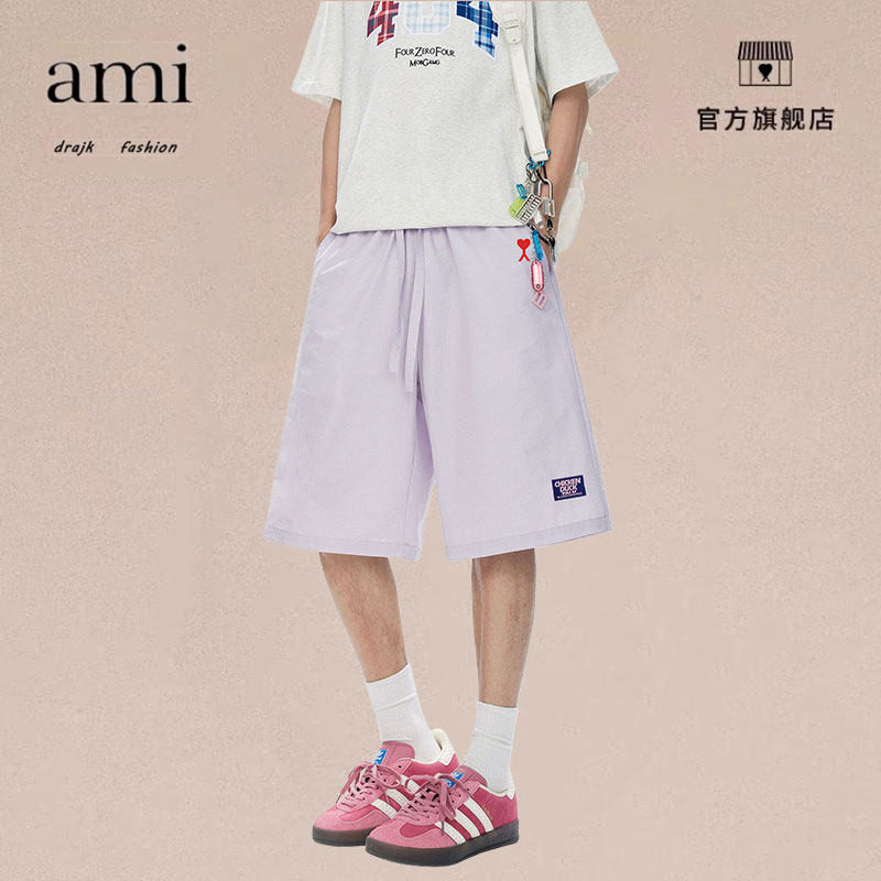正品AMI DRAJK夏简约贴布运动五分裤男复古宽松阔腿百搭休闲短裤