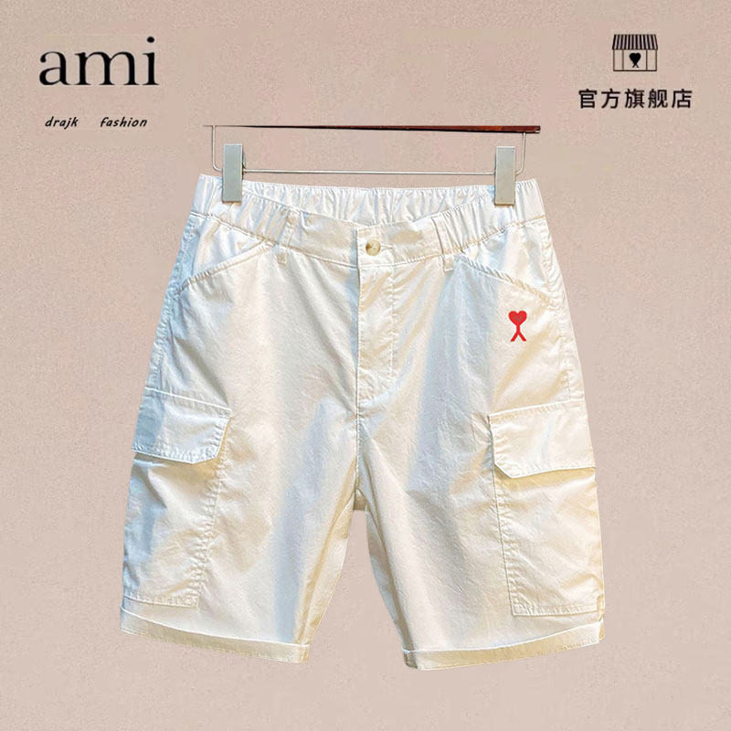 正品AMI DRAJK短裤男款夏季外穿棉麻五分裤男休闲中裤海边沙滩裤